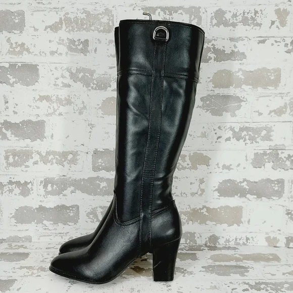 Alfani Shoes New Alfani Carcha Black Faux Leather Pointed Toe Block Heel Knee High Boots W51 Poshmark